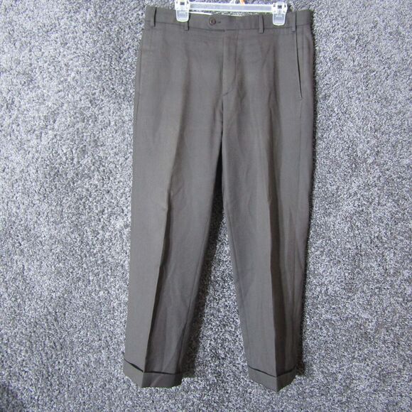 Zanella Pants Mens 34 Brown Wool Made In Italy Cuffed Trousers Slacks Dress - Picture 1 of 9
